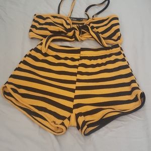 Mustard and black top and shorts set